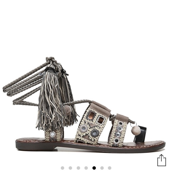 Sam Edelman Gretchen Gladiator Sandal Boho Tassels Embellished Wrap Around Ankle - Picture 1 of 11
